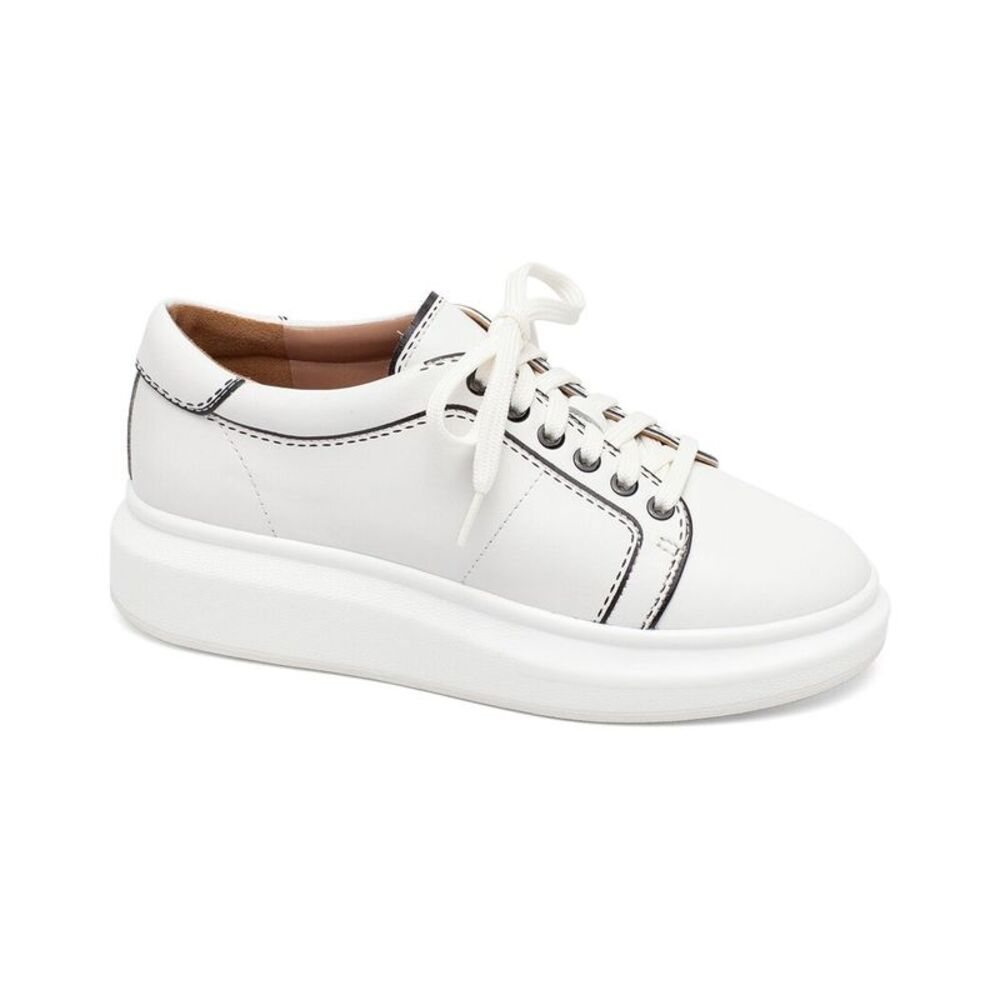 White Platform Leather Lace-Up Sneaker - Women